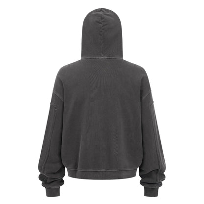 430GSM Boxy-Fit Washed Zip-Up Jacket with Spliced Detailing