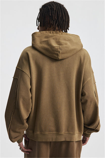 430GSM Boxy-Fit Washed Zip-Up Jacket with Spliced Detailing