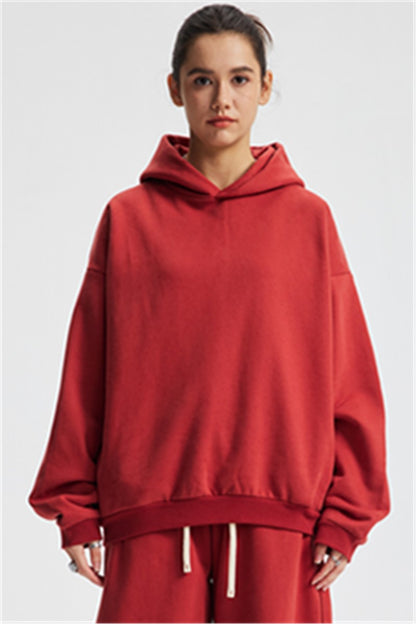 Heavyweight 430GSM Boxy-Fit Fleece Hoodie – Solid Color
