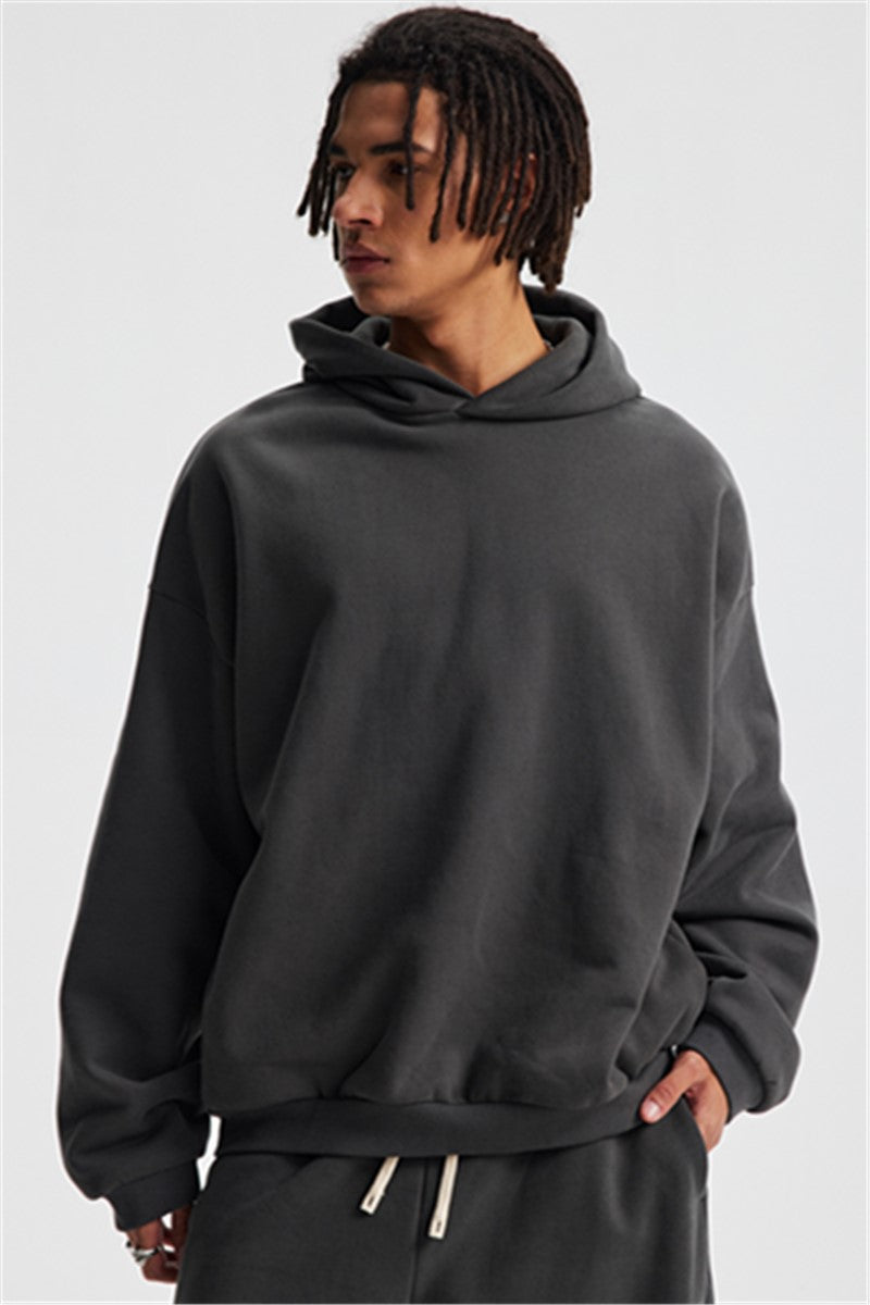 Heavyweight 430GSM Boxy-Fit Fleece Hoodie – Solid Color