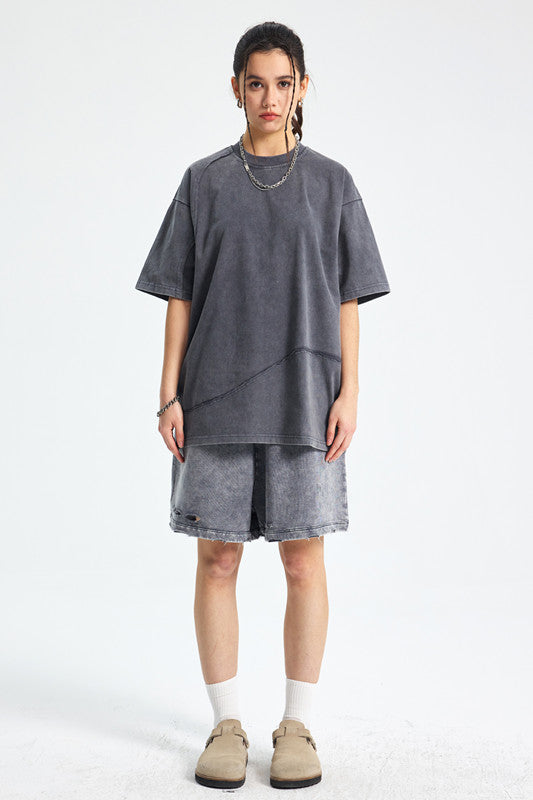 Heavyweight 275GSM Spliced Washed-Out Tee