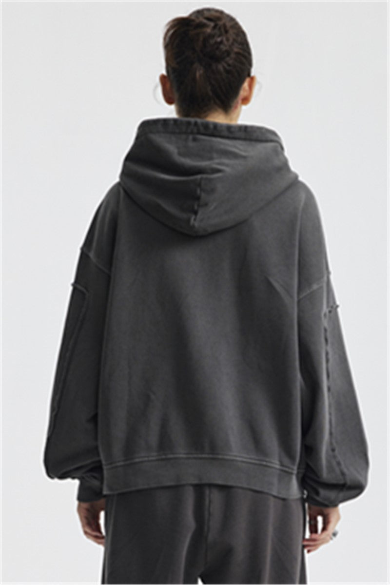 430GSM Boxy-Fit Washed Zip-Up Jacket with Spliced Detailing