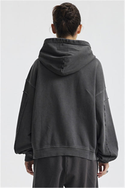 430GSM Boxy-Fit Washed Zip-Up Jacket with Spliced Detailing