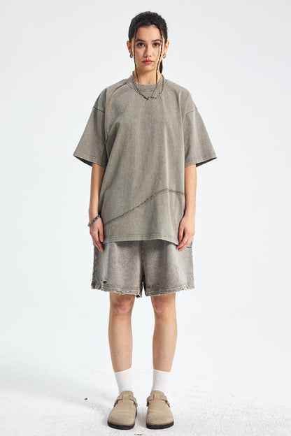 Heavyweight 275GSM Spliced Washed-Out Tee