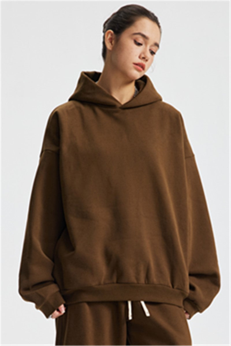 Heavyweight 430GSM Boxy-Fit Fleece Hoodie – Solid Color
