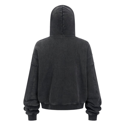 430GSM Boxy-Fit Washed Zip-Up Jacket with Spliced Detailing