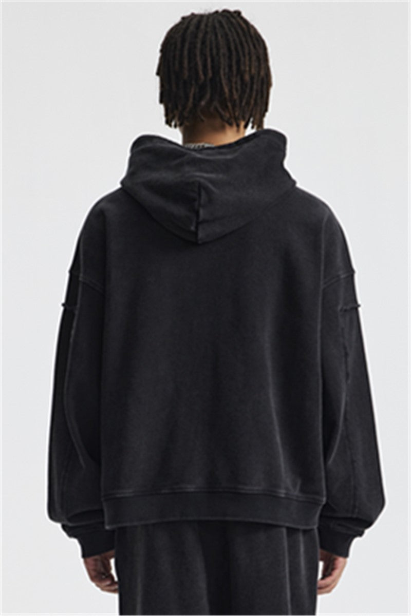 430GSM Boxy-Fit Washed Zip-Up Jacket with Spliced Detailing