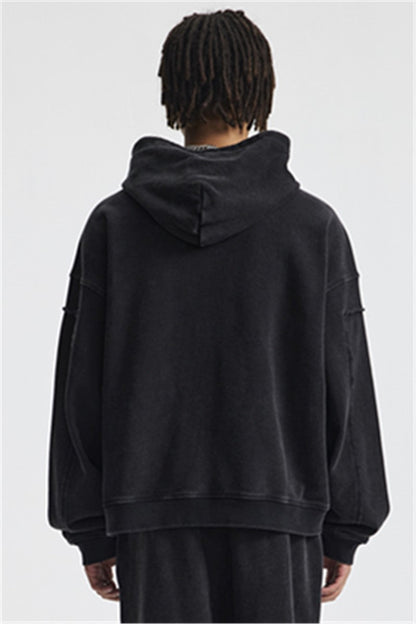 430GSM Boxy-Fit Washed Zip-Up Jacket with Spliced Detailing