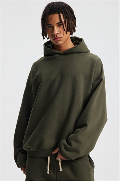 Heavyweight 430GSM Boxy-Fit Fleece Hoodie – Solid Color