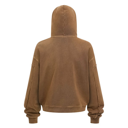 430GSM Boxy-Fit Washed Zip-Up Jacket with Spliced Detailing