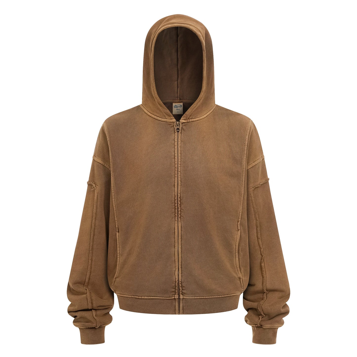 430GSM Boxy-Fit Washed Zip-Up Jacket with Spliced Detailing