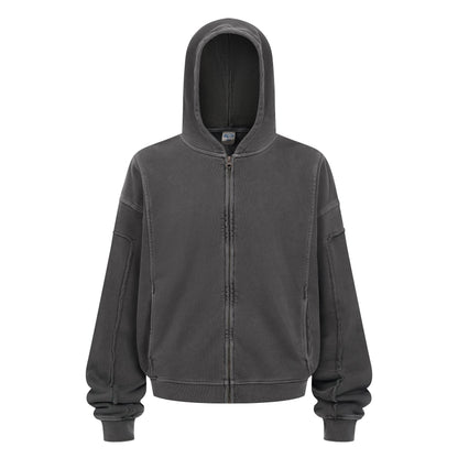 430GSM Boxy-Fit Washed Zip-Up Jacket with Spliced Detailing