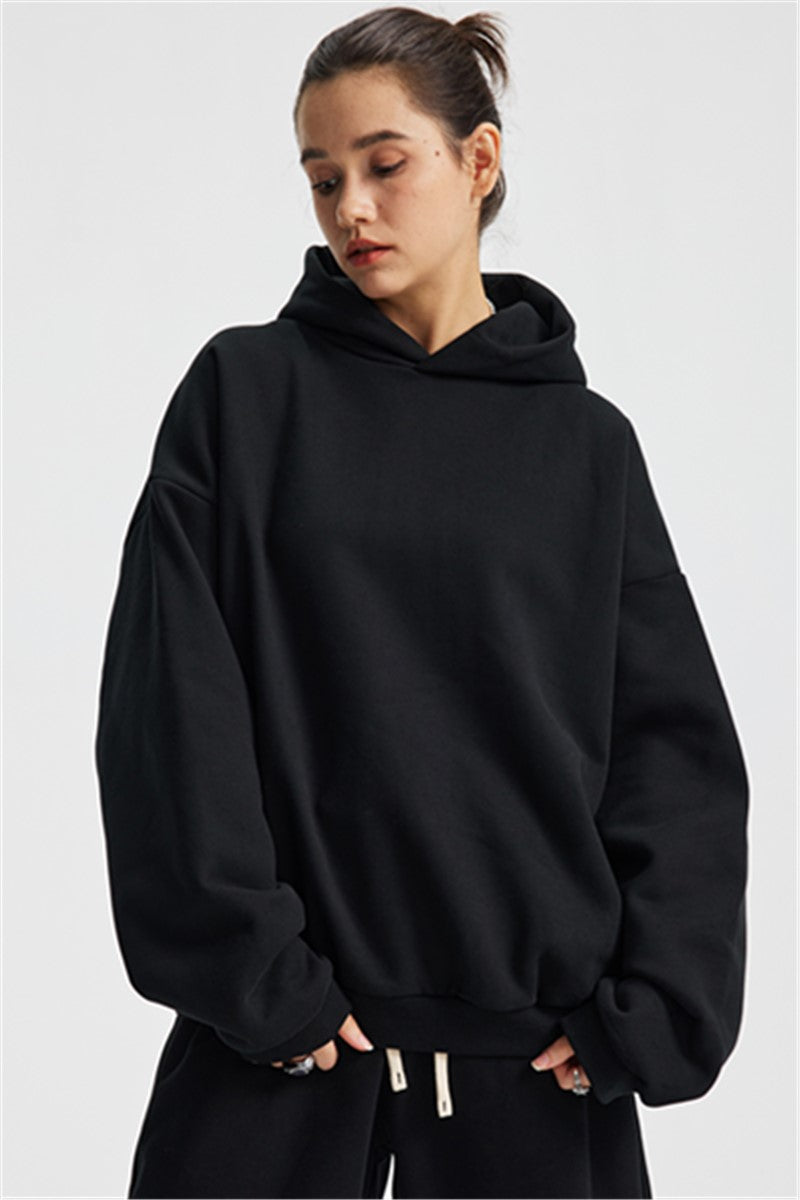 Heavyweight 430GSM Boxy-Fit Fleece Hoodie – Solid Color