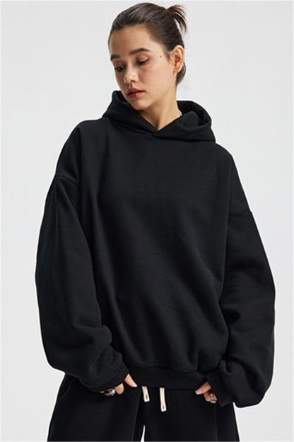 Heavyweight 430GSM Boxy-Fit Fleece Hoodie – Solid Color